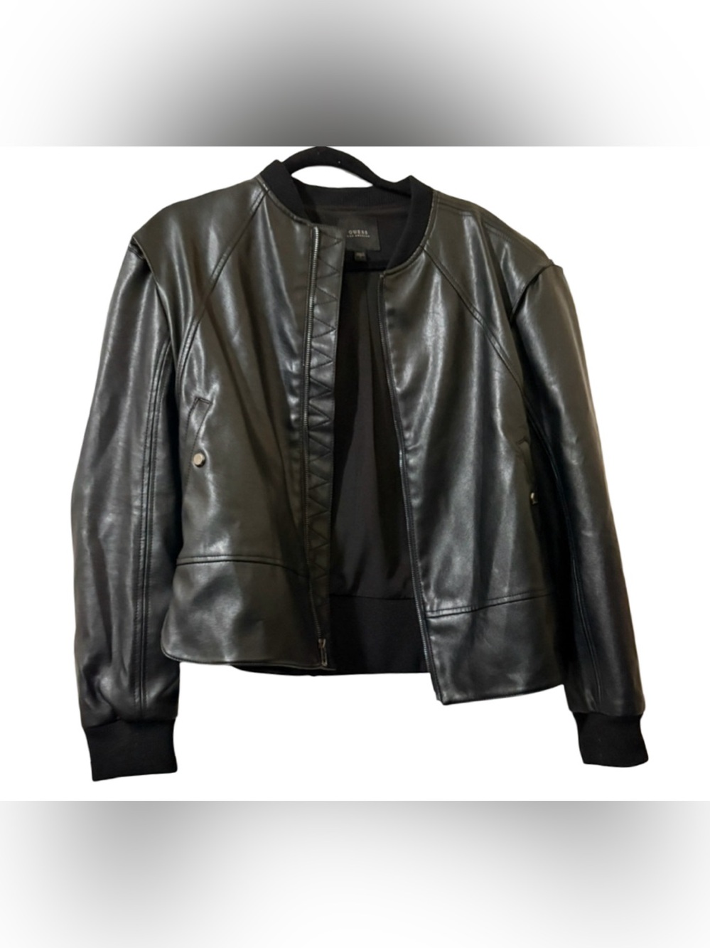 GUESS Genuine Leather Bomber Jacket Women’s Small Zip Front Moto Coat